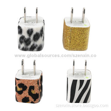 Portable USB wall charger with leather wrapped
